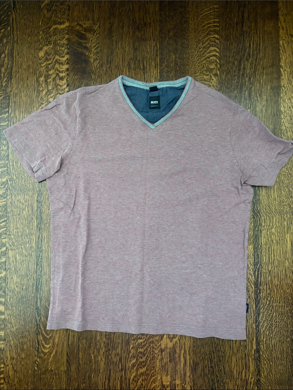 BOSS Heathered Mauve V-Neck Tee with Light Gray Trim